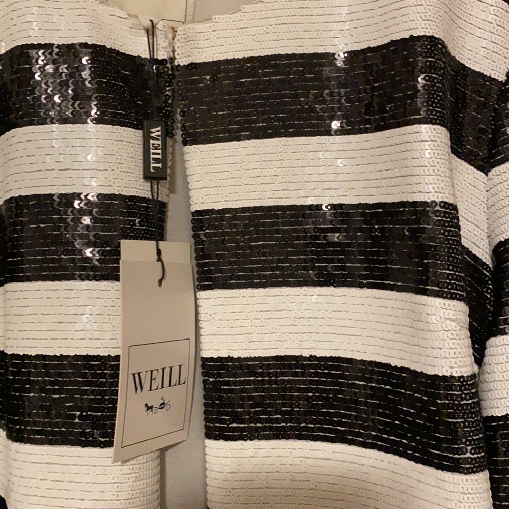 Brand New with tags WEILL sequined black and white striped 3/4 sleeve jacket - Picture 3 of 5